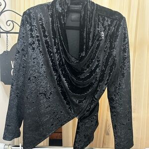 Black Velvet Asymmetrical Drape zip Jacket/sweater BLANK NYC